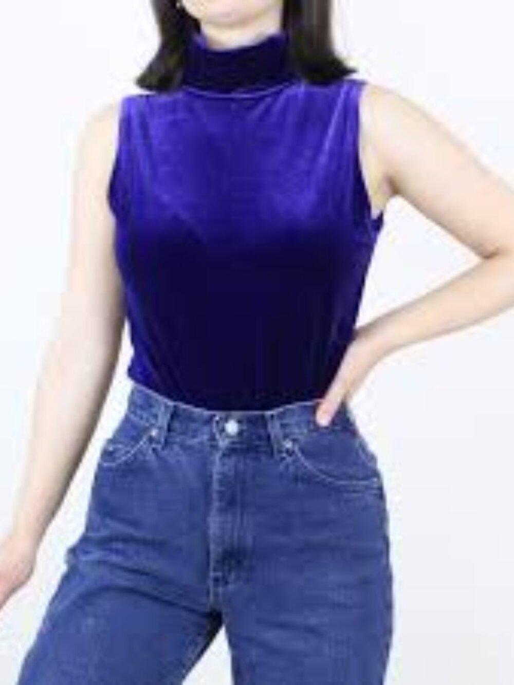 Bechamel Blue Velvet Mock Neck Sleeveless Top Size Medium